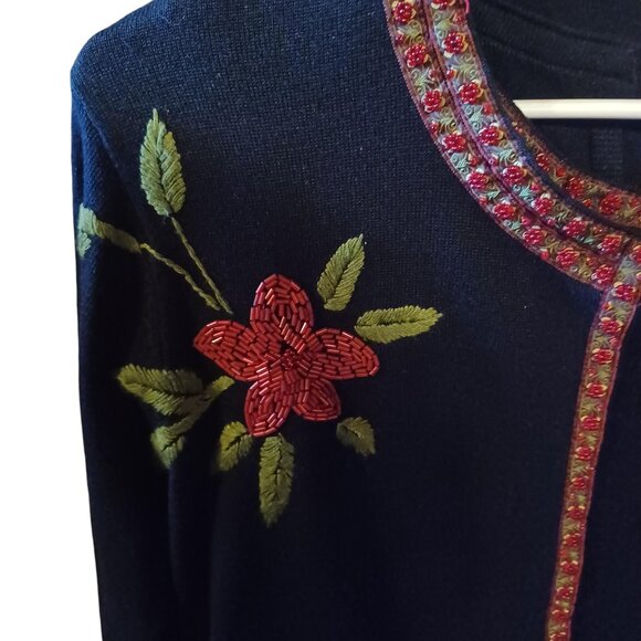 Silk Club Petites Tank & Sweater Black With Red Embroidered Flowers - Picture 5 of 6